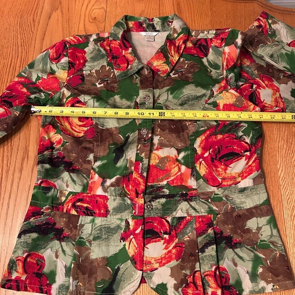Christopher & Banks Button Up Jacket Womens XL Peplin Floral Lightweight Collar - Picture 7 of 8